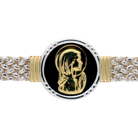 Pulsera de plata 925, double en oro 18 ktes y onix, VIRGEN NIÑA. Pulsera de plata 925, double en oro 18 ktes y onix, VIRGEN NIÑA.