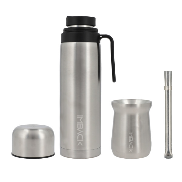 Set Termo de Acero Inoxidable Doble Capa con Tapa Pico Cebador de 1 litro Color Plata + Mate + Bombilla Set Termo de Acero Inoxidable Doble Capa con Tapa Pico Cebador de 1 litro Color Plata + Mate + Bombilla