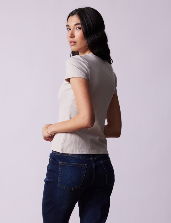 Remera Basica Modal Ribs BEIGE CLARO