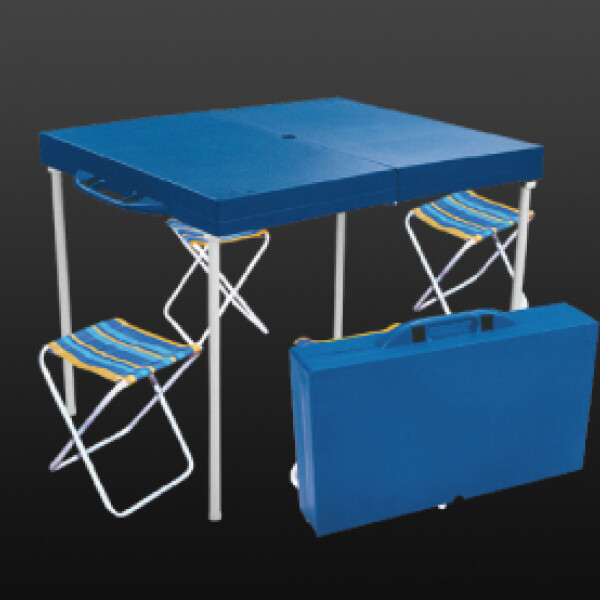 MESA PLEGABLE MOR CON 4 BANQUETAS PRACTICA CAMPING AZUL