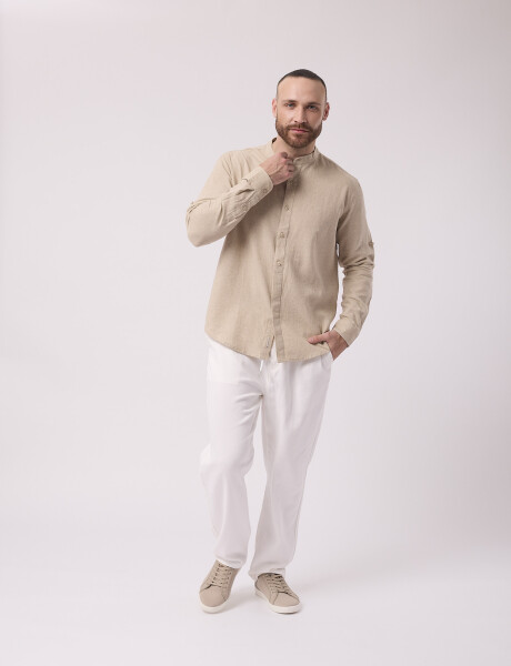 Camisa m/l lino lisa crudo