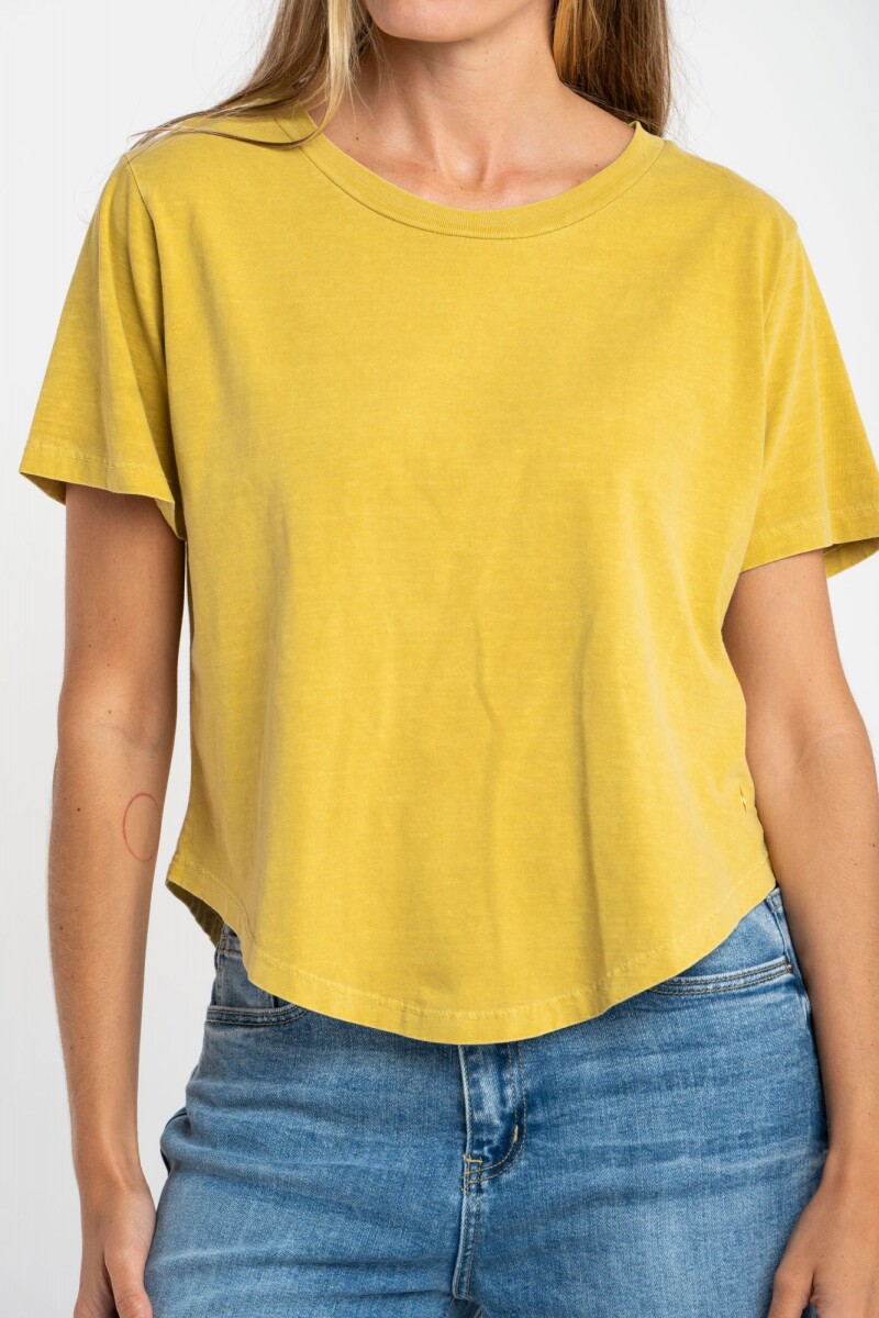 Remera Algodon Lavado Manga Corta Mostaza