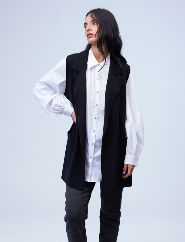 Chaleco Largo Solapa NEGRO