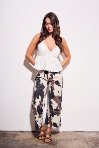 Jean Wide Leg Estampa Vaca Print