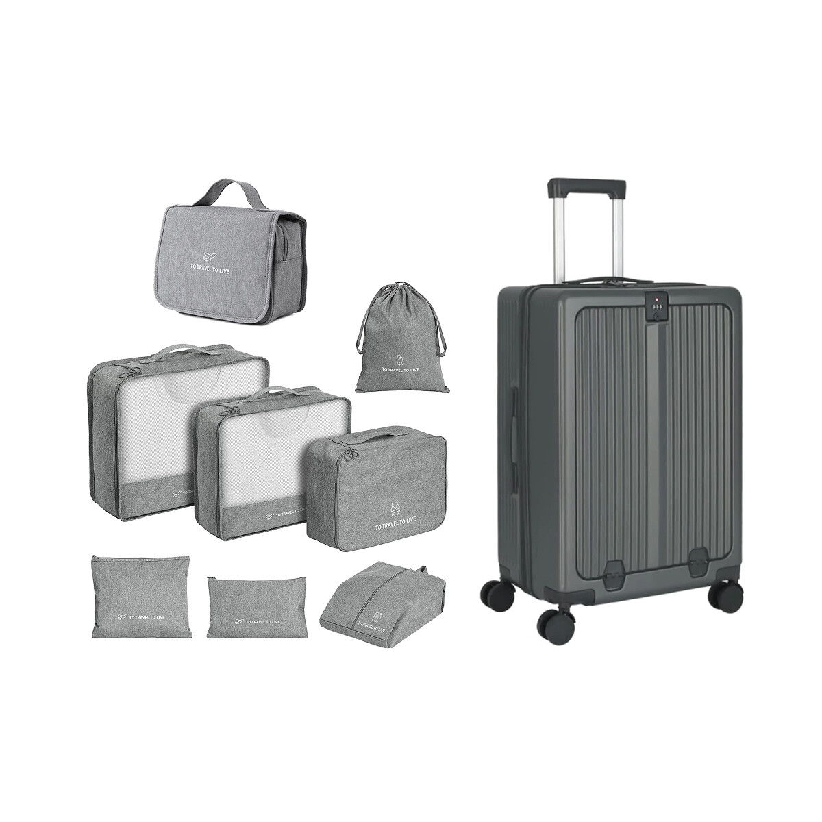 Kit valija y neceseres gris 