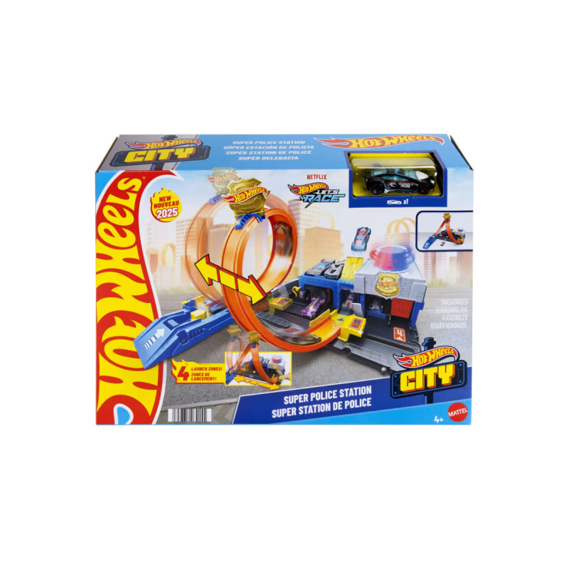 Pista Estación de policía Hot Wheels con auto y pista Looping Regulable Pista Estación de policía Hot Wheels con auto y pista Looping Regulable