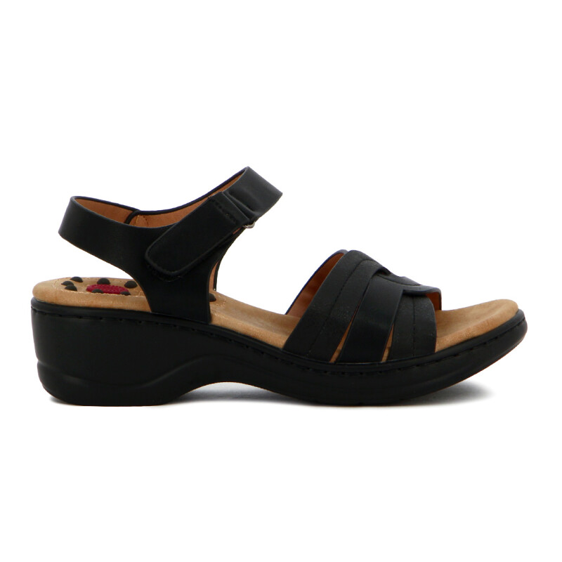 Wonder Sandalia Dama Confort Tiras Cruzadas C/ Pulsera Y Velcro Negro-negro