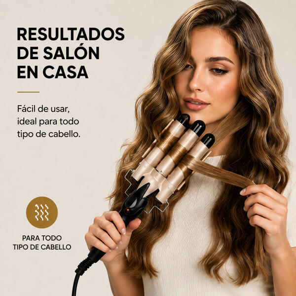 Buclera Rizador Triple Barril Temperatura Regulable Cal Variante Color Dorado
