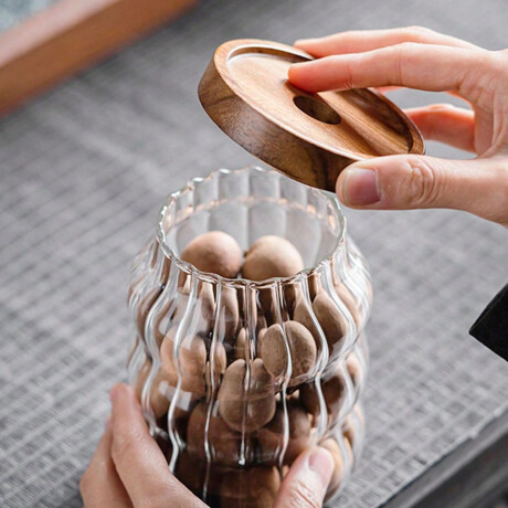 Frasco Recipiente Tarro Waves en Vidrio y Tapa Madera 680Gr Transparente