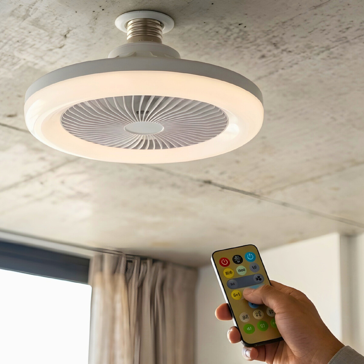 Lampara Led Ventilador Techo Rosca E27 C/ Control Ajustable - Variante Color Blanco 