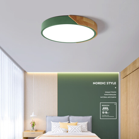 Plafón Led circular en madera y aluminio 30cm Verde