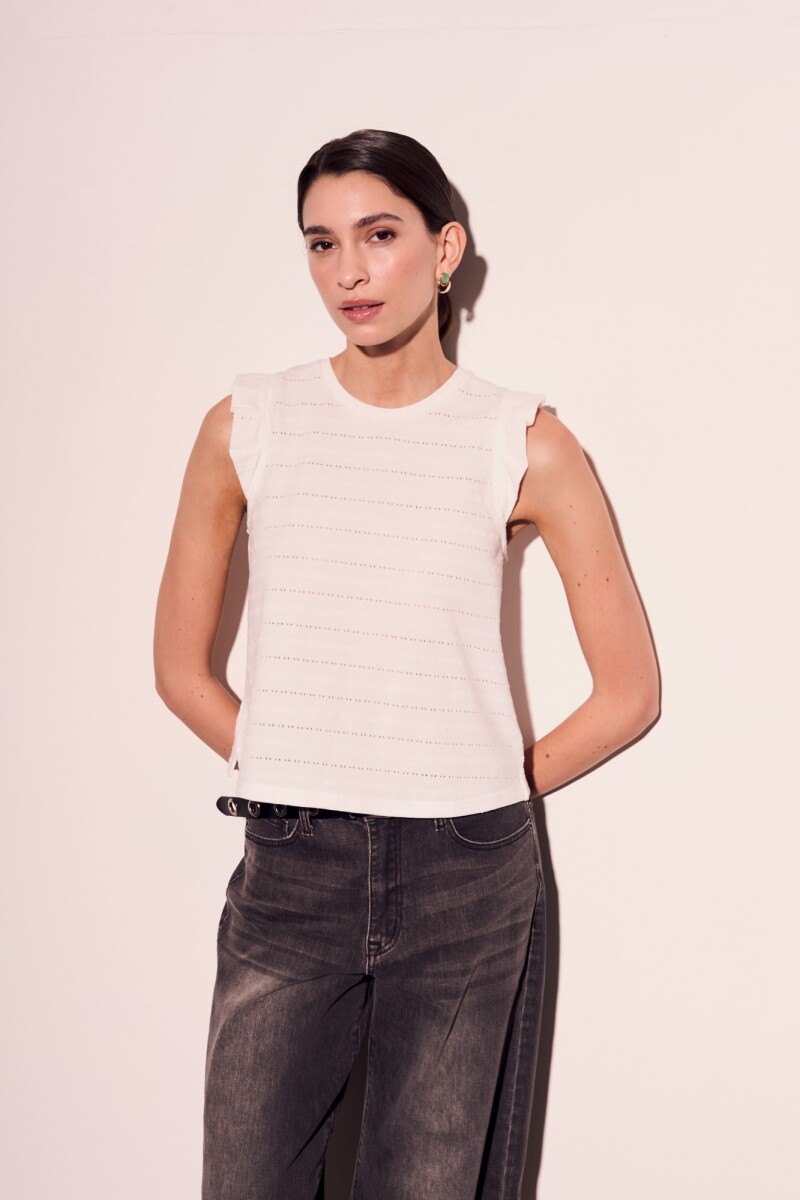 Remera Texturada Manga Tablitas Blanco