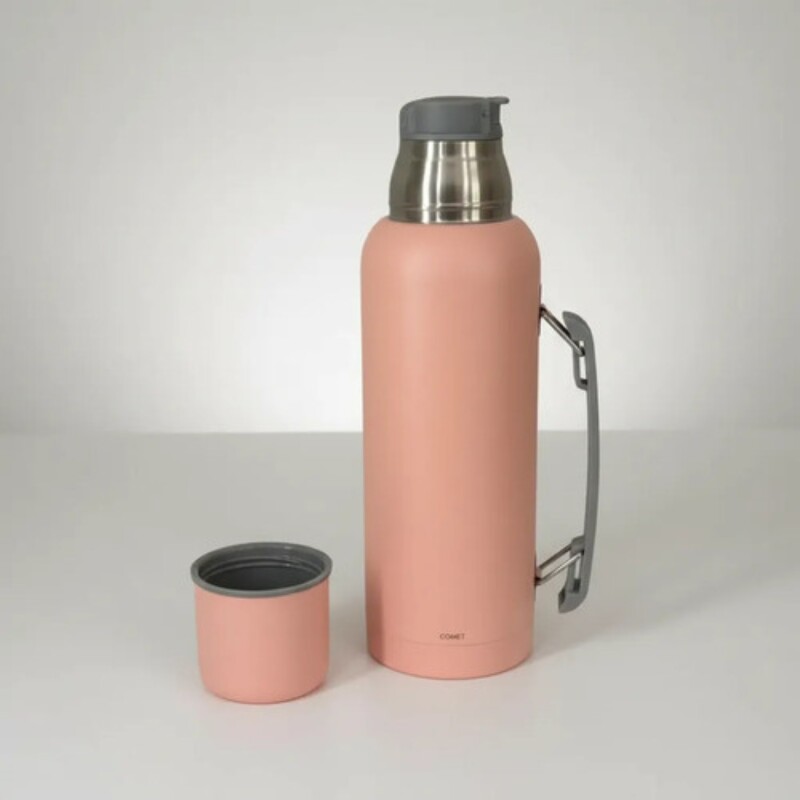 Termo en acero inox con Manija de 1 lt Rosado