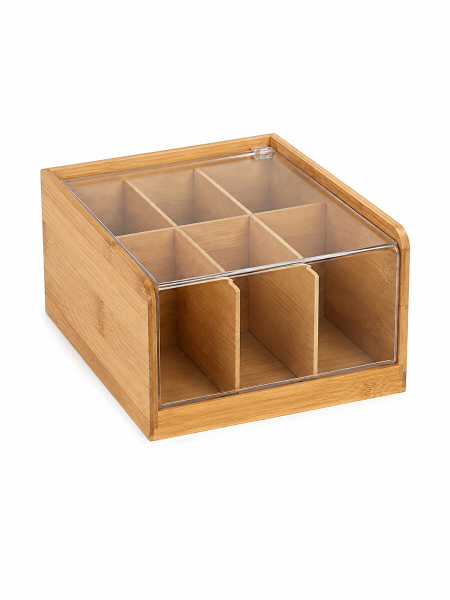 CAJA DE TE 6 ESPACIOS CON TAPA ACRILICO - NATURAL 