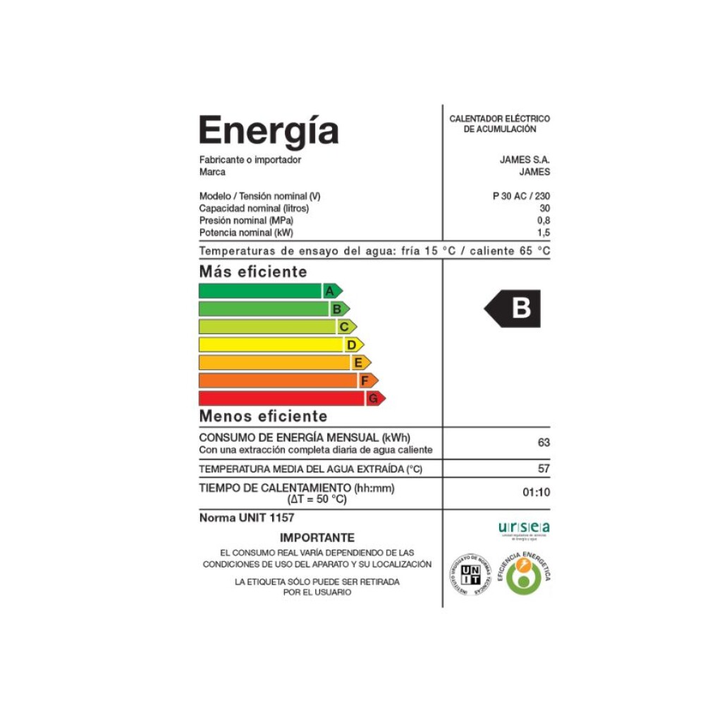 Termotanque - James 30 Lts Acero Cilindrico Termotanque - James 30 Lts Acero Cilindrico