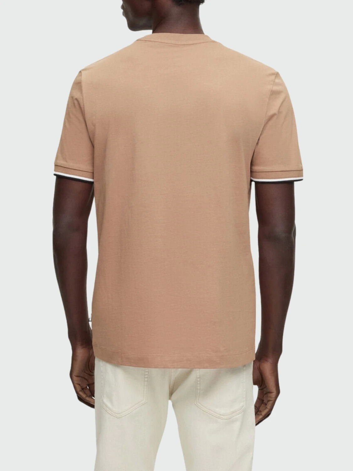 Hugo Boss - Remera de algodón con rayas características en los puños, THOMPSON Beige
