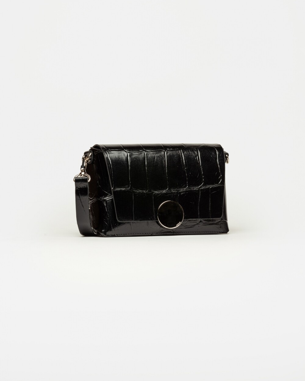 Bandolera Oasis en cuero grabado big croco Negro