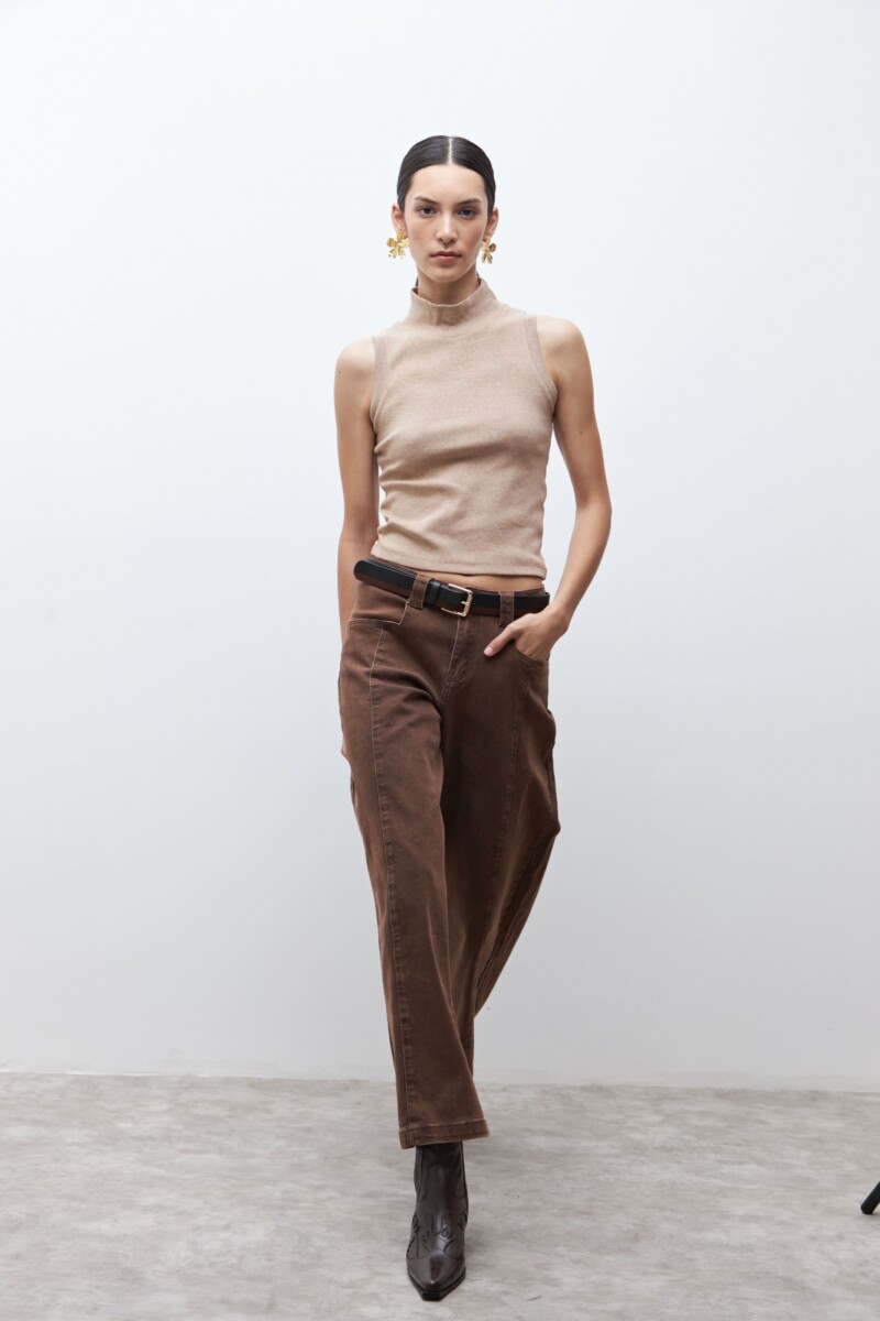 Top canalé - tostado melange 