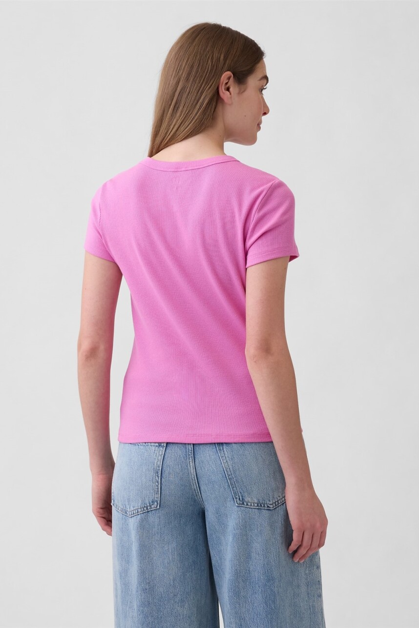 Remera Rib Manga Corta Mujer Indie Pink