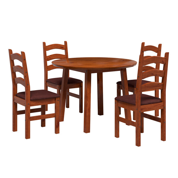 CONJUNTO BRUNEI ACENTO TAPIZADO/VERNIZ NOGAL MESA + 4 SILLAS Conjunto Brunei Acento Tapizado/verniz Nogal Mesa + 4 Sillas
