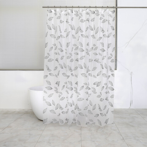 Cortina Baño Bukara con Argollas 180 x 180 cm 651 HOJAS GRIS