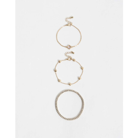 Set De Pulseras Flexibles Con Strass Dorado