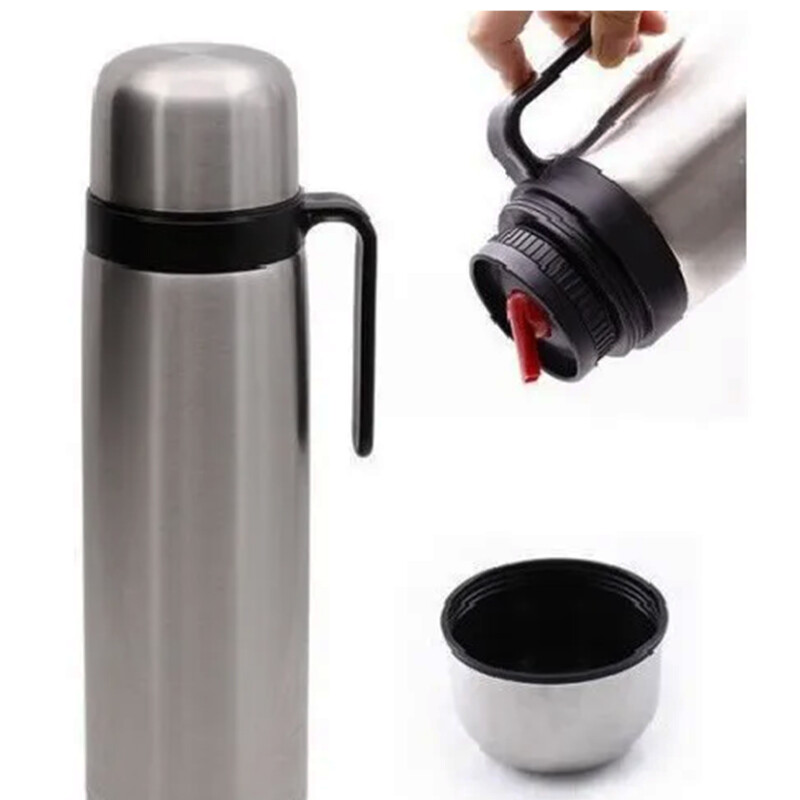 Termo acero inoxidable 1 lt con manija PLATEADO