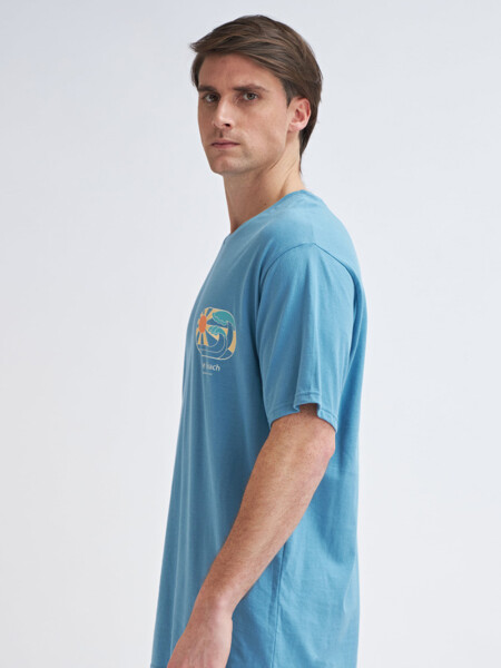 Camiseta manga corta estampada Localizada - Celeste