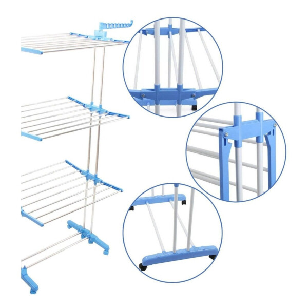 Tendedero Plegable Ropa 6 Alas 3 Niveles C/ Ruedas Vertical Variante Color Blanco (Grande)