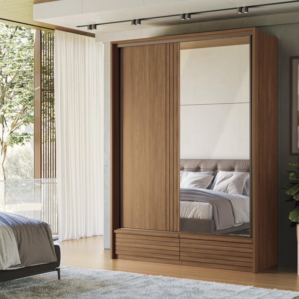 Ropero Demócrata 2 Puertas Corredizas y Espejo - Linea Fit Marron