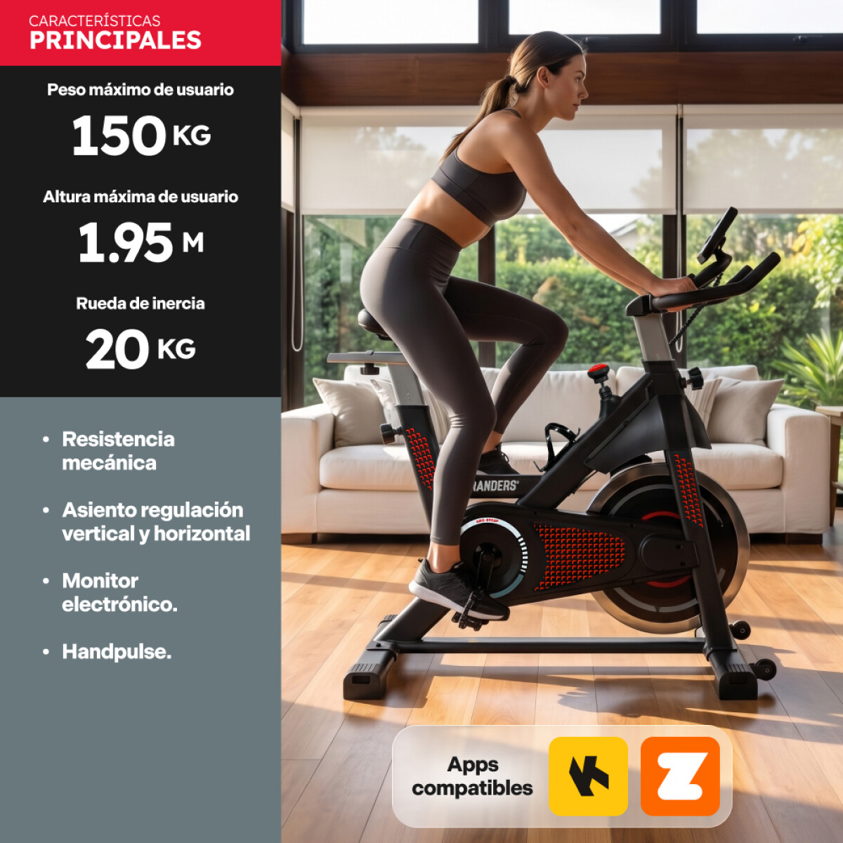 Bicicleta Spinning Randers ARG-895SP Rueda 20kg 150kg Bluet 
