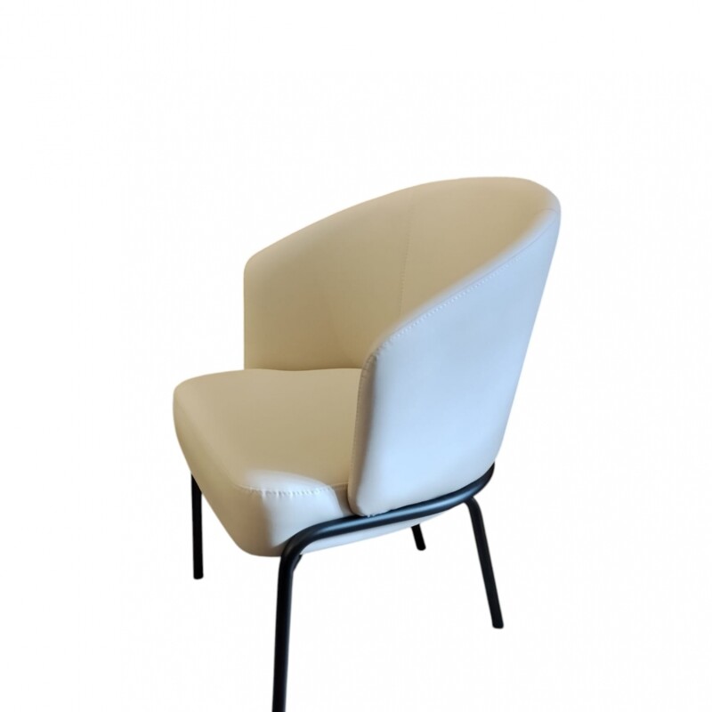 BUTACA RESPALDO CURVO 60x62x79 PATAS HIERRO NEGRO - TAPIZADA PU COLOR PERLA BUTACA RESPALDO CURVO 60x62x79 PATAS HIERRO NEGRO - TAPIZADA PU COLOR PERLA