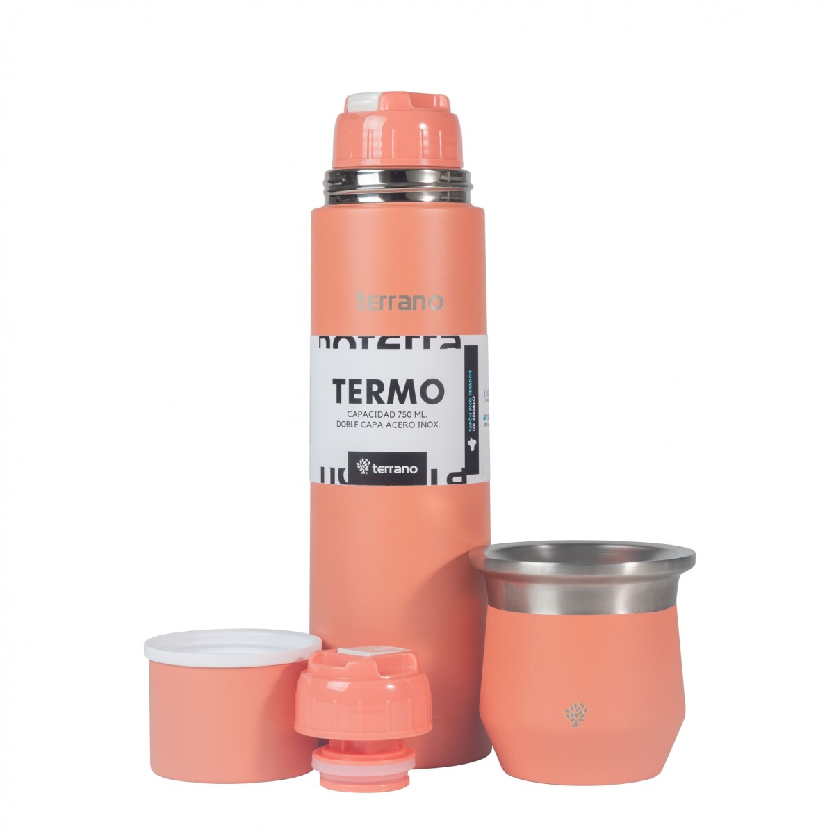 Kit Termo Acero Bala 750mL + Mate Flap - Coral 