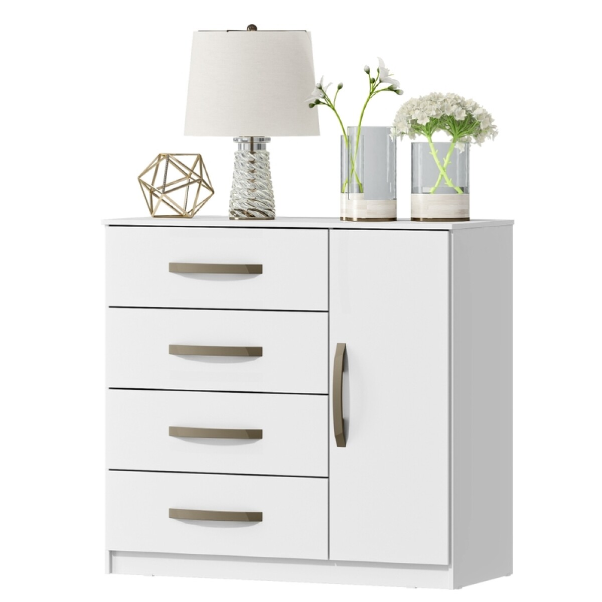 Cómoda Cajonera para Dormitorio de 4 Cajones y 1 Puerta en MDP - Blanco 