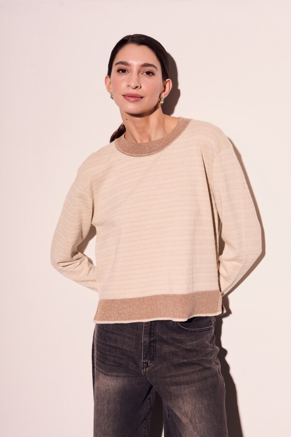 Sweater Rayado Lurex Nácar
