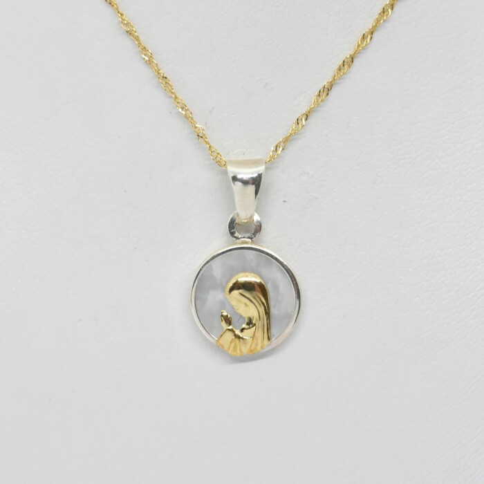 Medalla en Oro 18Kilates y Plata 925 con Nácar Virgen Medalla en Oro 18Kilates y Plata 925 con Nácar Virgen