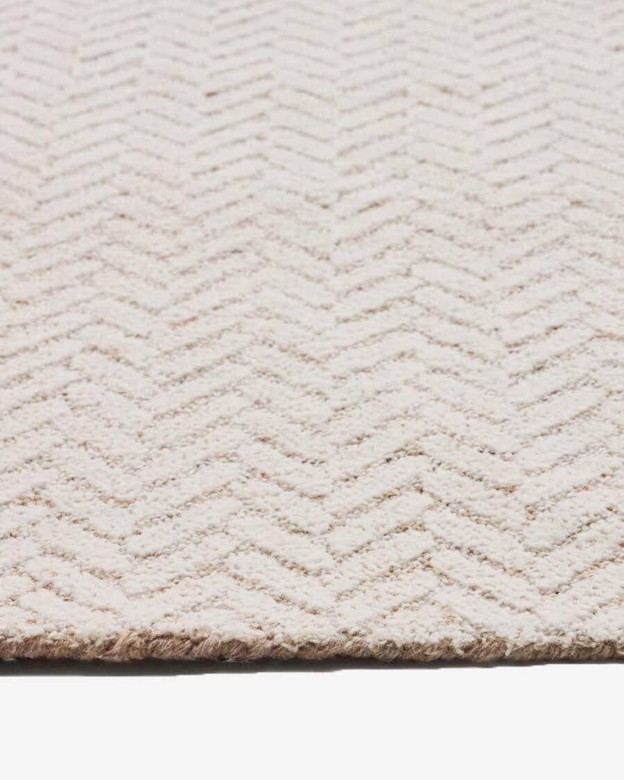 Alfombra Calira de lana jacquard trenzado beige 230 x 160 cm Alfombra Calira de lana jacquard trenzado beige 230 x 160 cm