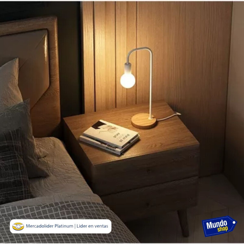 Lampara De Escritorio Metal Y Madera Retro Blanco