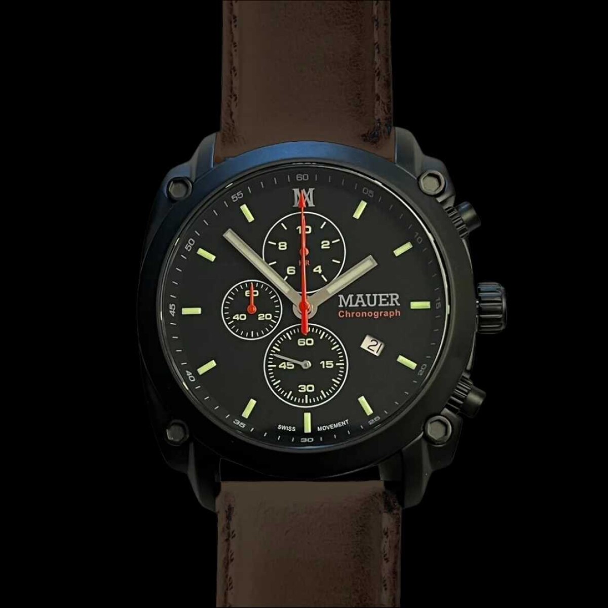 Reloj Mauer Sandblasted Dark 44 mm - Leather 