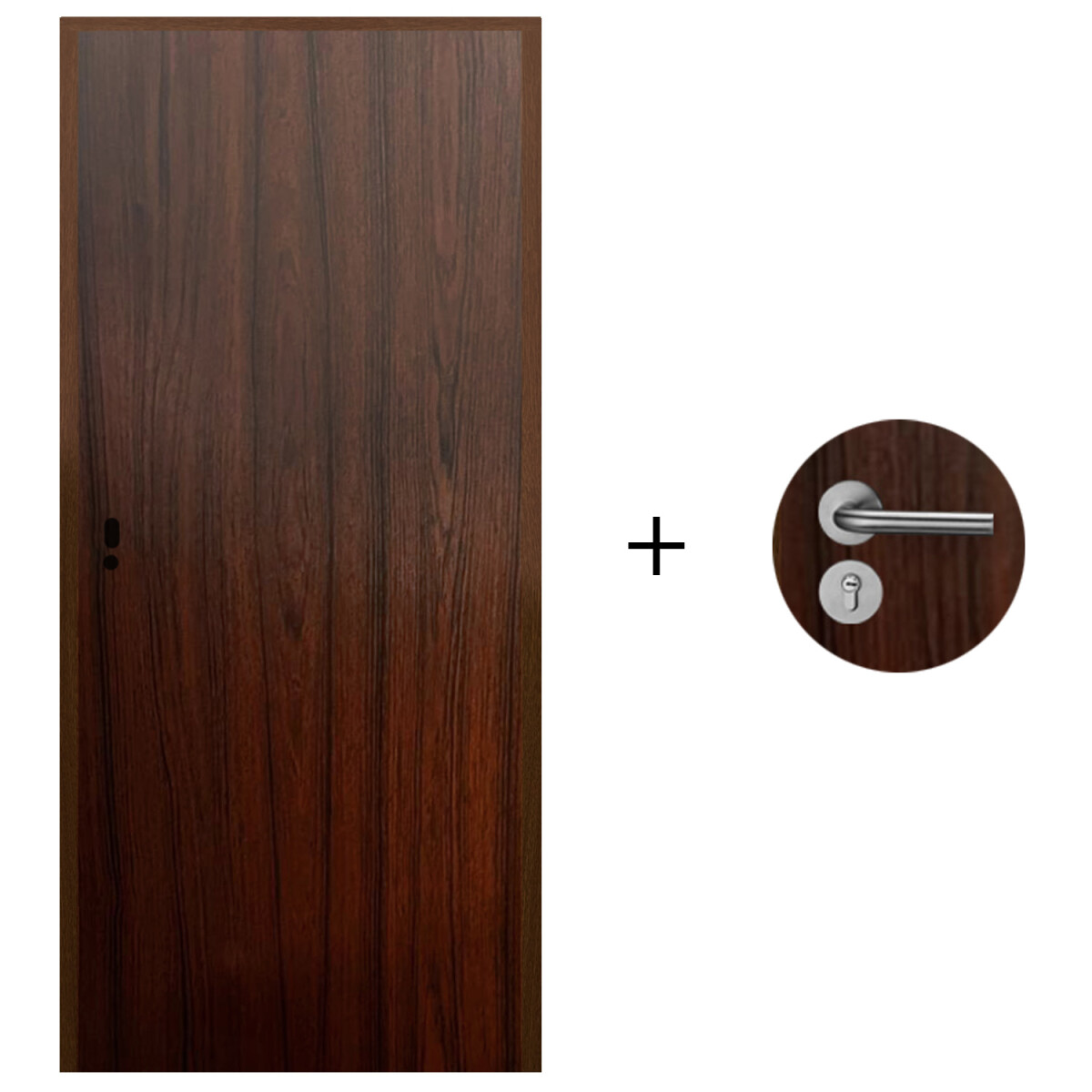 Puerta Desarmada Interior en MDF con Marco y Cerradura Lumax - Marrón Teak Lisa Herraje Plateado 