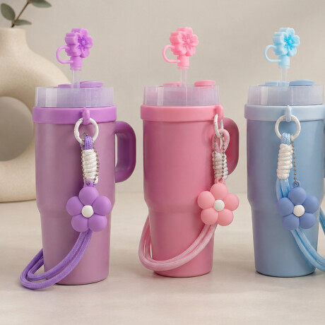 Vaso térmico de acero con accesorios y tapita 420ml Violeta