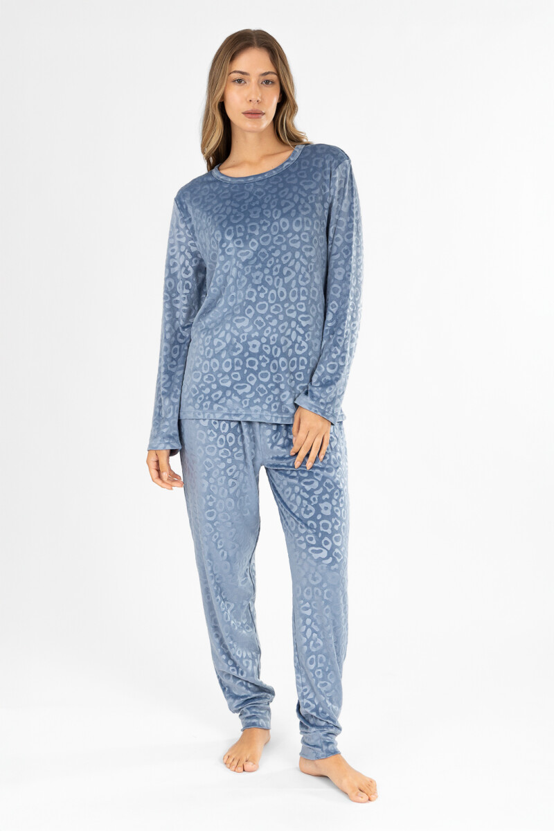 Pijama leopard fleece velour - Azul 