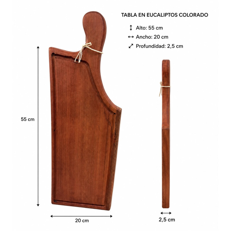Tabla de Madera Artesanal de Eucalitpo Rojo Con Mango Modelo 1