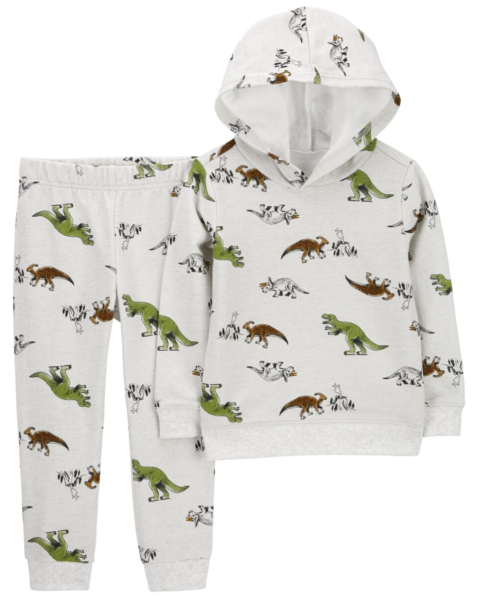 Set dos piezas pantalón y buzo con capucha de algodón, diseño dinos. Talles 6-24M 