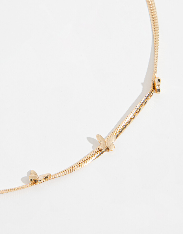 Collares Cortos Metal Collar Con Mariposas - Dorado