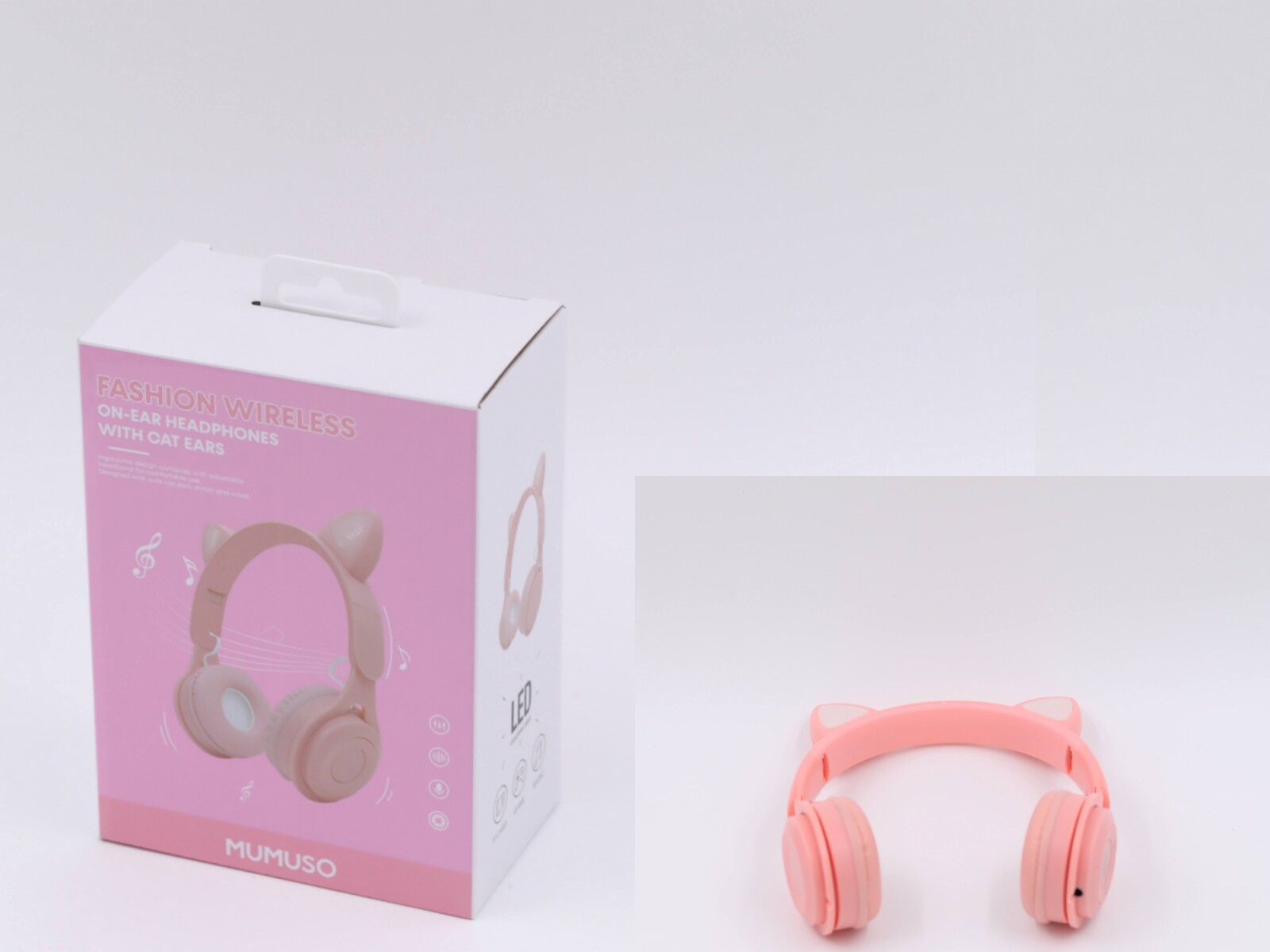 AURICULARES ON-EAR INALÁMBRICOS DE MODA CON OREJAS DE GATO (ROSA) 