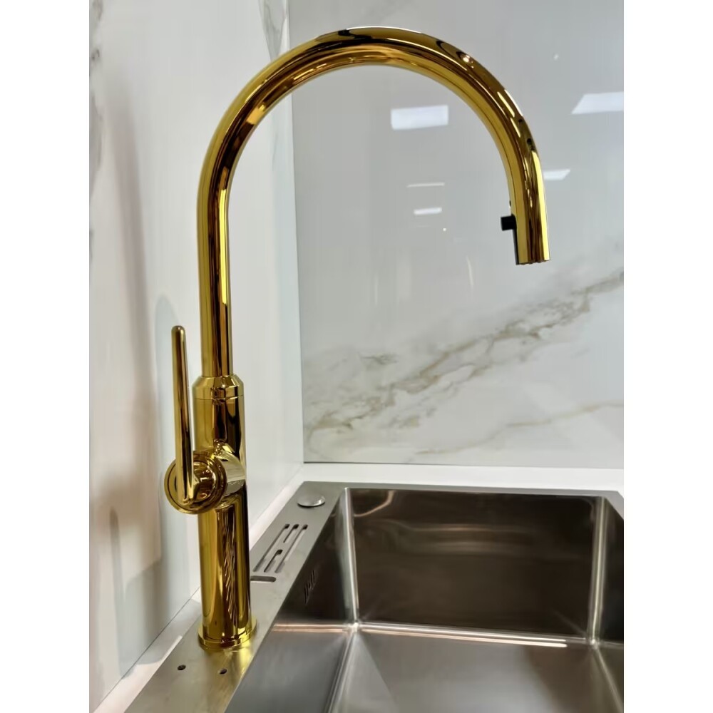 Grifería de cocina Monocomando de mesada extensible Oro Brillante Grifería De Cocina Monocomando De Mesada Extensible Oro Brillante