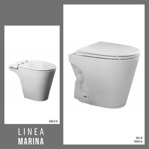 Juego De Loza Blanco, Inodoro Corto, Tapa Y Bidet Para Griferia Bimando Linea Marina Marca Ferrum BLANCO