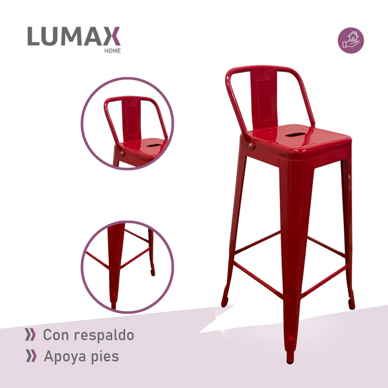 Taburete Tolix en metal con respaldo Rojo