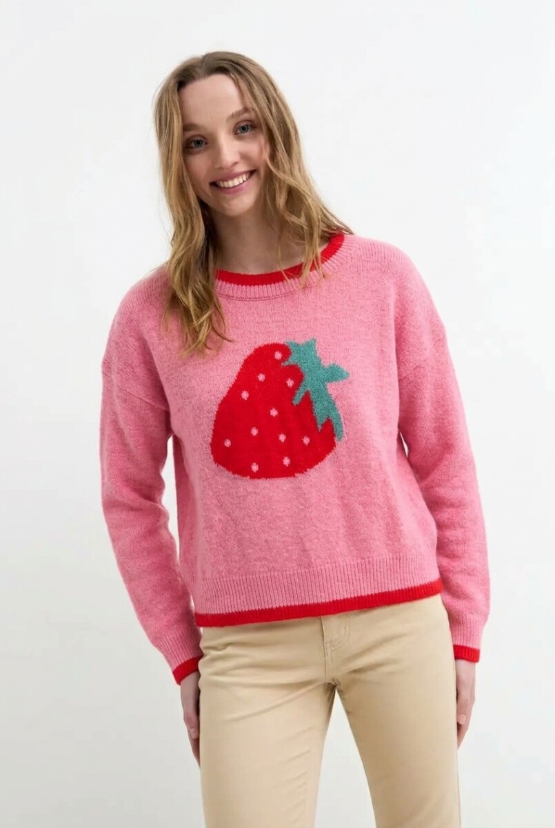 Sweater tejido jacquard frutilla - Rosado 